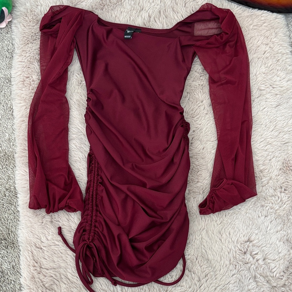 Windsor Elegant Burgundy Ruched Dress